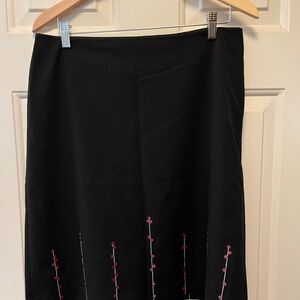 Ann Taylor Black and White A-Line Midi Skirt with floral embroidery